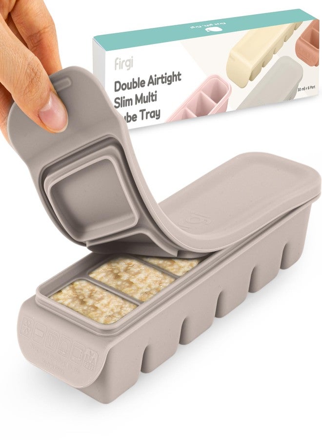 Firgi 1 oz/6 Sections Silicone Ice Cube Freezer Tray with Lid, 100% Food-Grade Platinum Silicone,Leak Resistance & Dishwasher Safe for Baby Food Prep,Breast Milk,Purees - Korean Made, Gray - Image 1